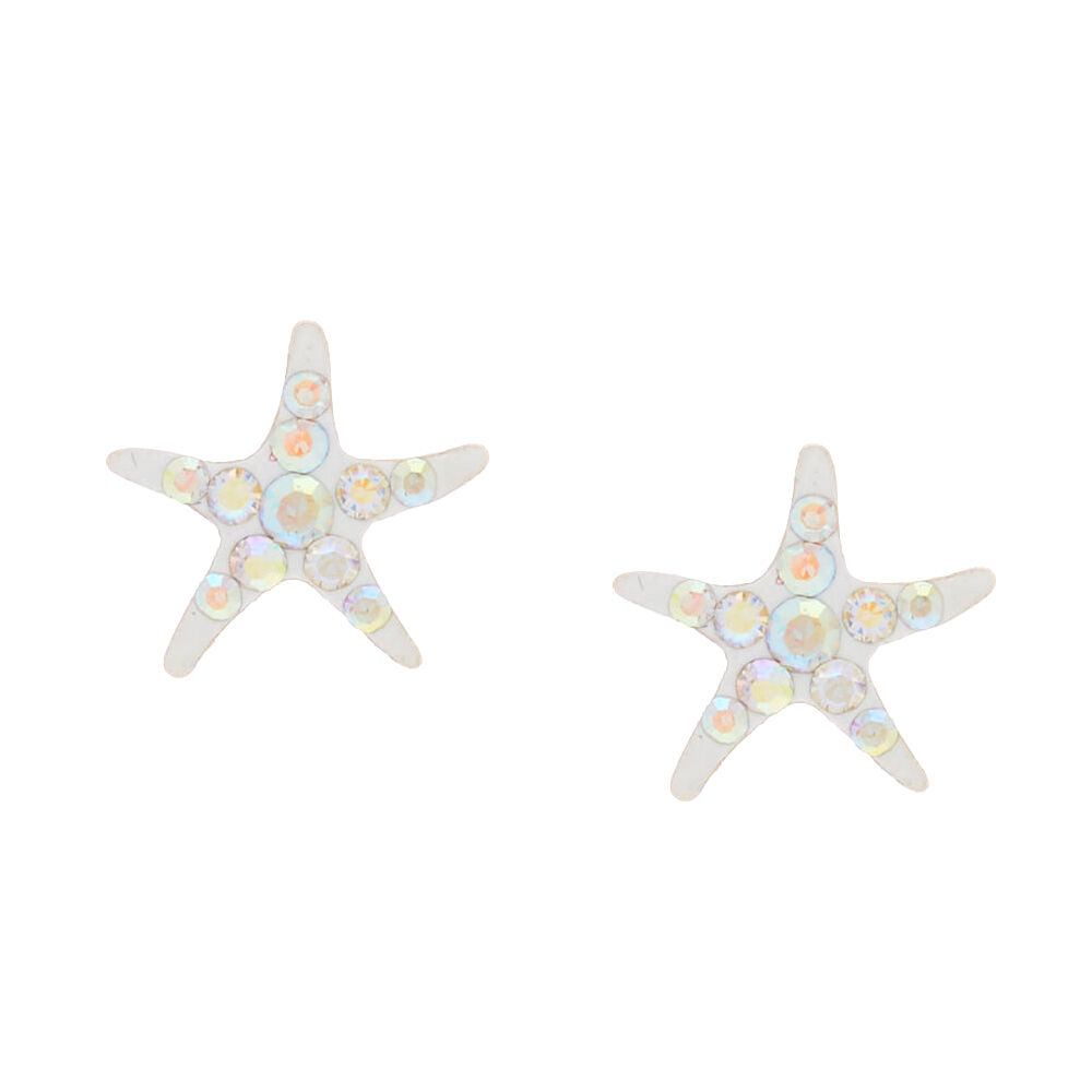 Sterling Silver Iridescent Starfish Stud Earrings,