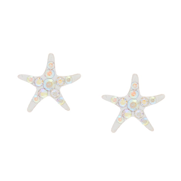 Sterling Silver Iridescent Starfish Stud Earrings,
