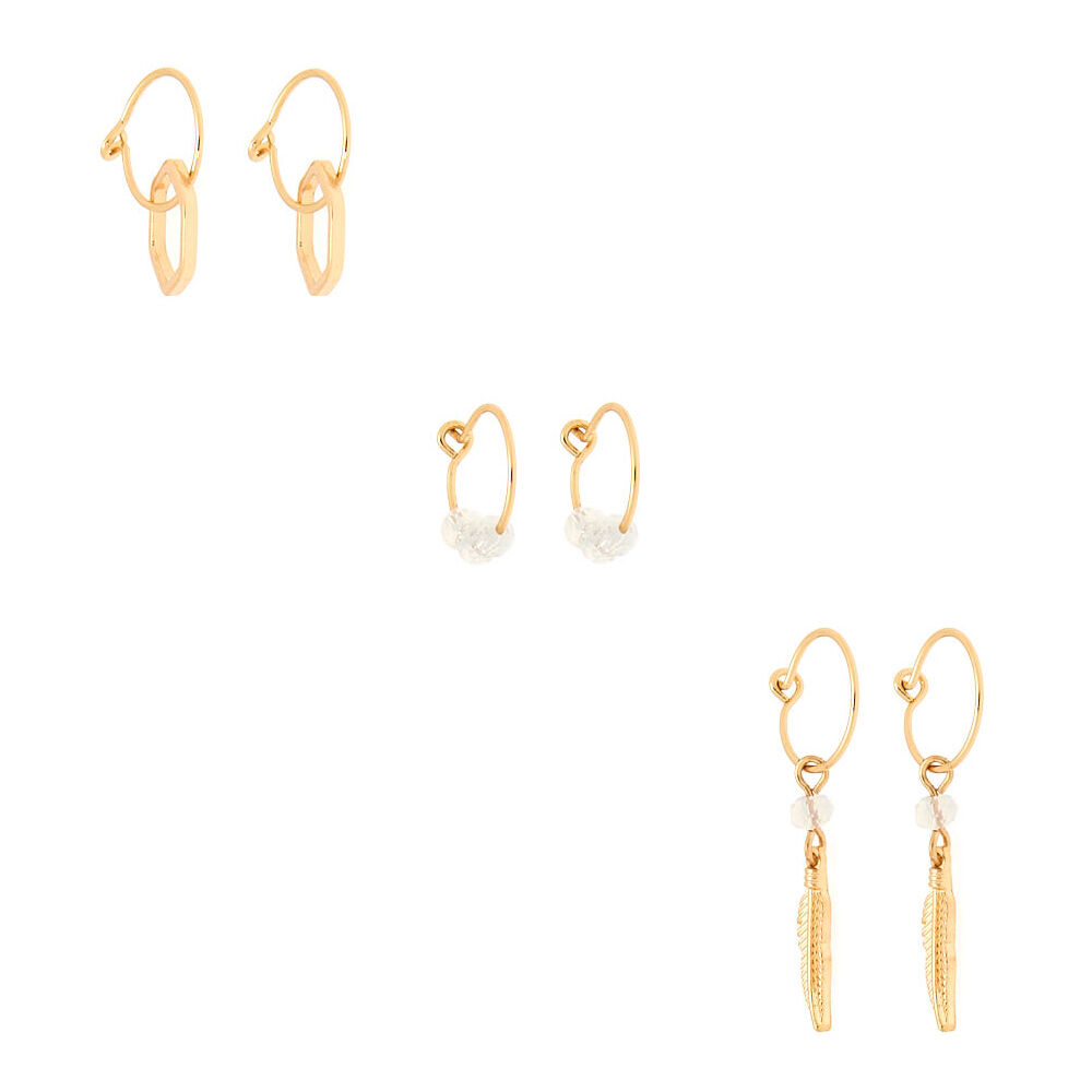 Gold Bead Mixed Earrings - Opal, 6 Pack,
