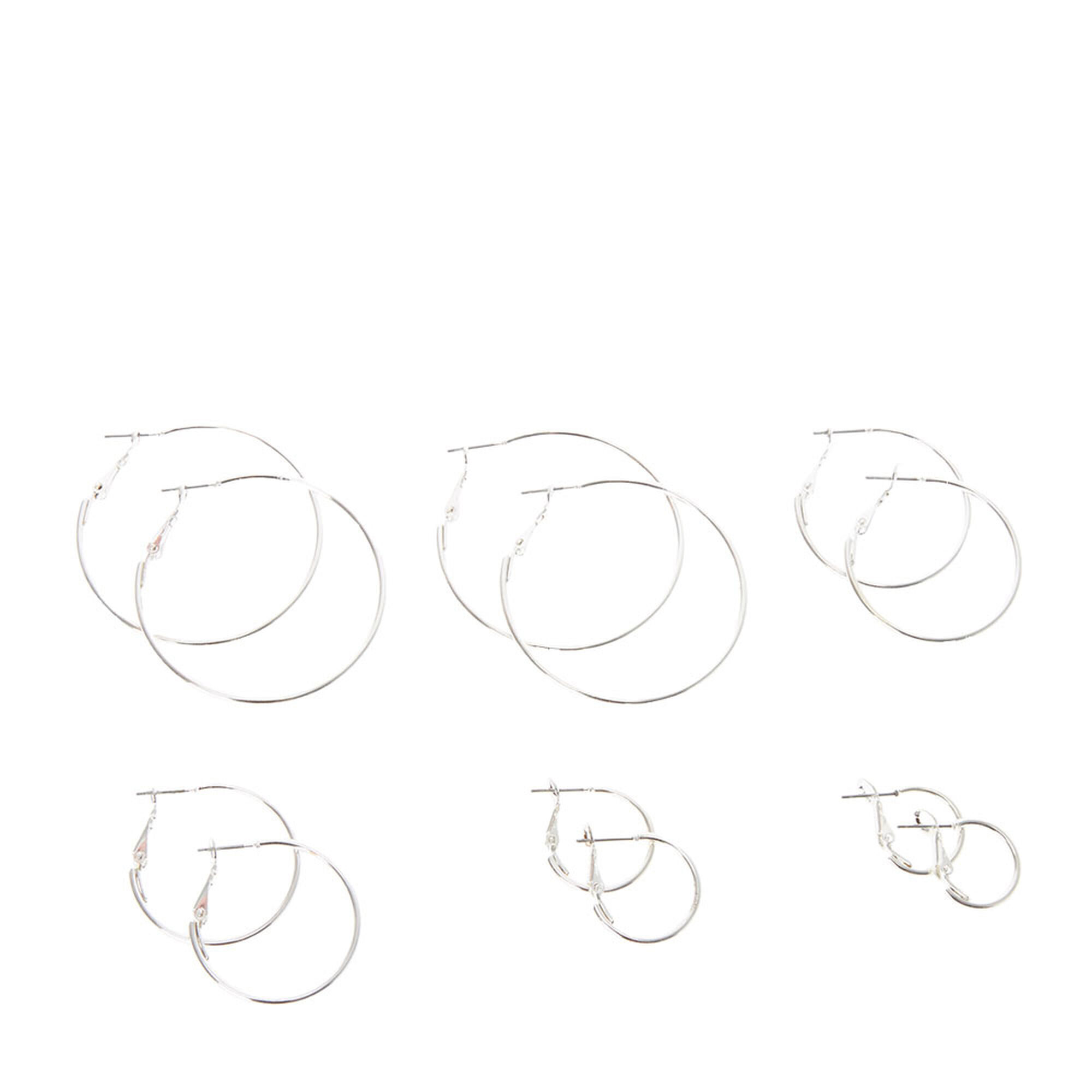 Silver-tone Thin Graduated Hoop Earrings - 6 Pack,