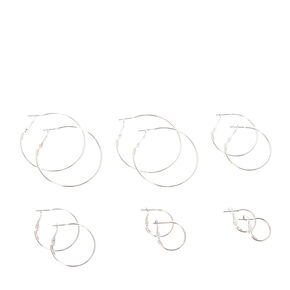 Silver-tone Thin Graduated Hoop Earrings - 6 Pack,