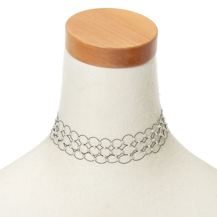 Pearl Three Row Tattoo Choker Necklace - Black,