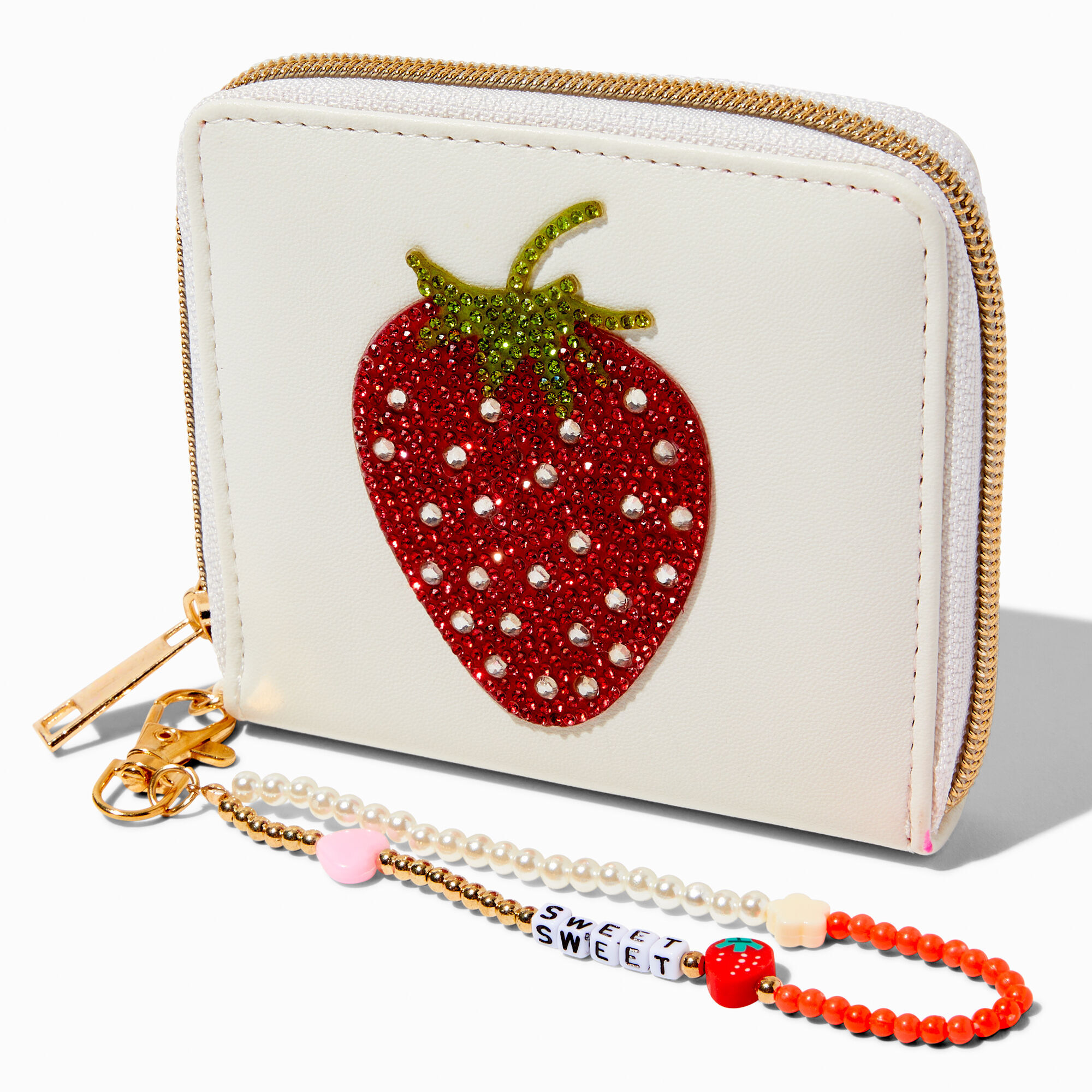 View Claires Embellished Strawberry Wristlet Wallet Red information