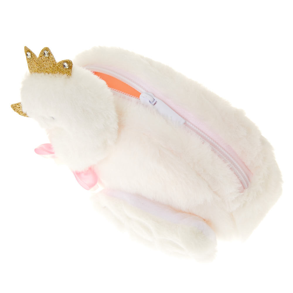 Claire's Club Plush Swan Makeup Bag - White,