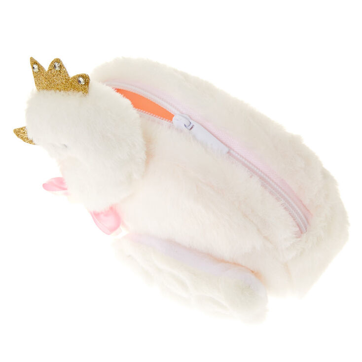 Trousse &agrave; maquillage cygne blanc en tissu pelucheux,