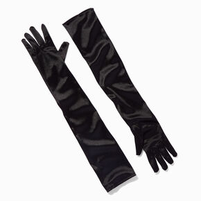 Longs gants en tissu satin&eacute; noir,