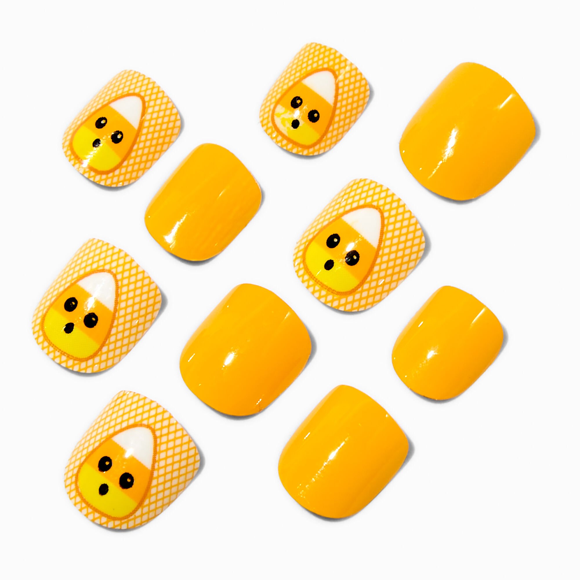 Claire's Club Candy Corn Halloween Square Press On Faux Nail Set - 10 Pack,