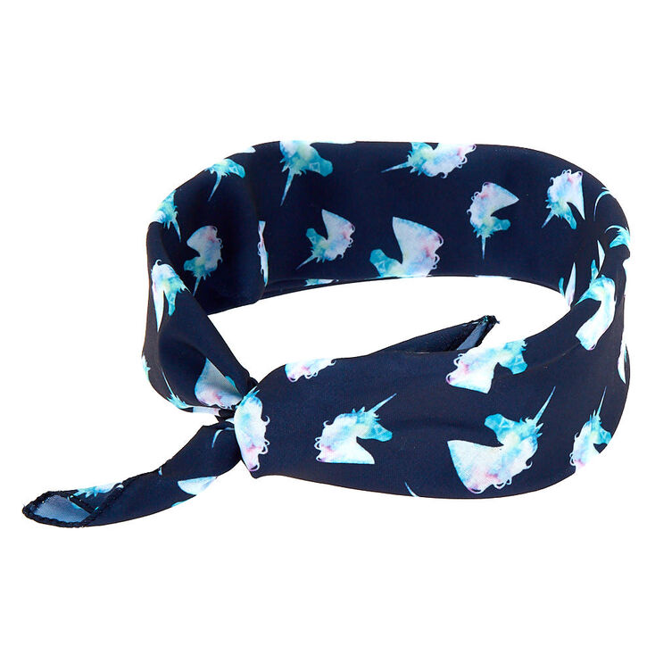 Bandeau bandana bleu marine licorne r&ecirc;veuse,