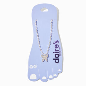 Embellished Butterfly Silver Chain Anklet,