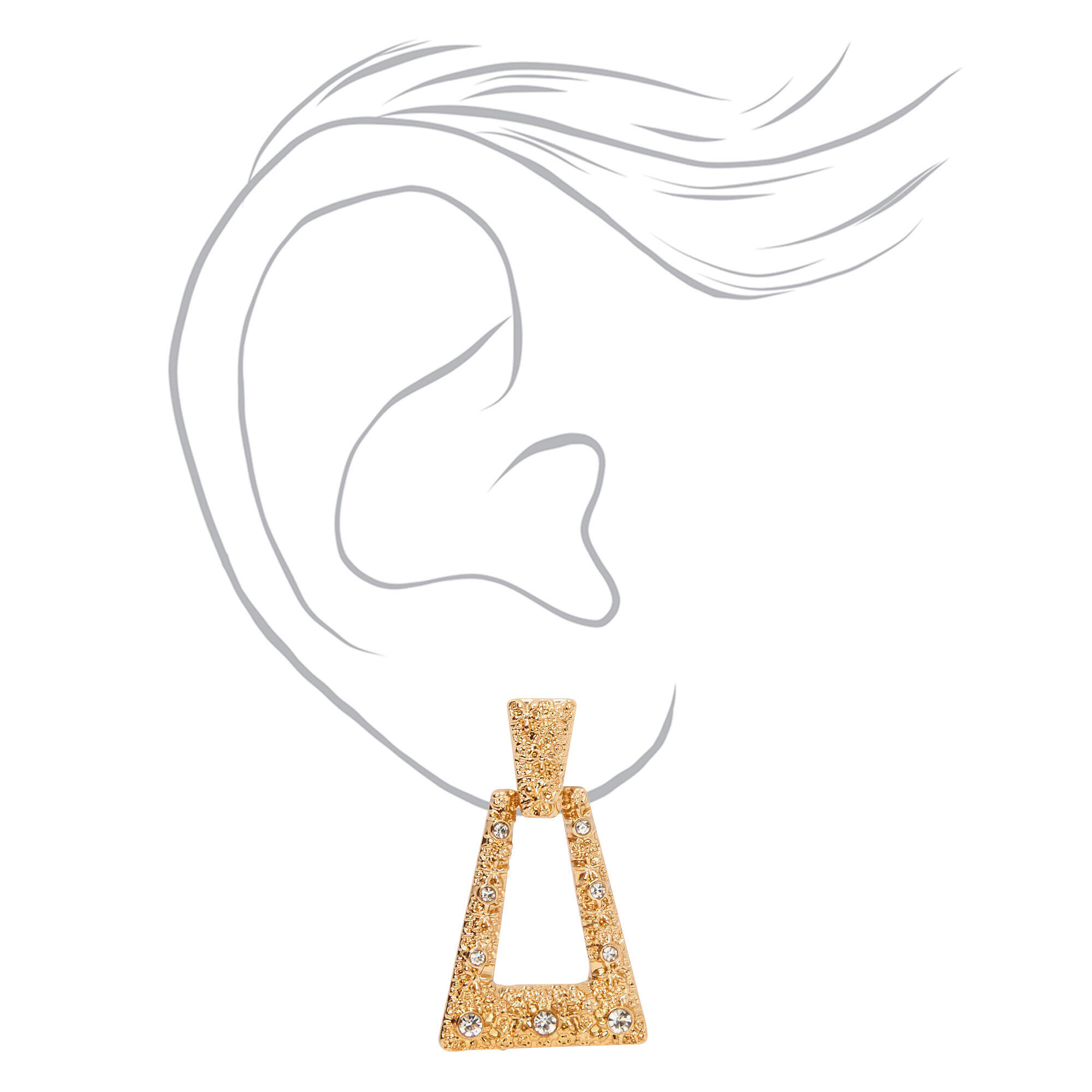 Gold 1" Triangle Textured Door Knocker Drop Earrings,