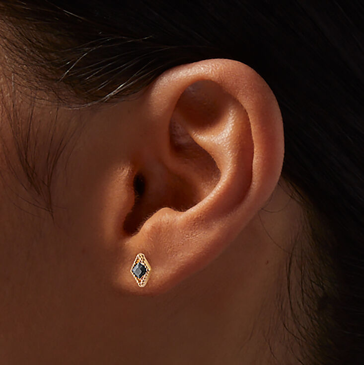 Gold-tone Cubic Zirconia Black Diamond Stud Earrings,