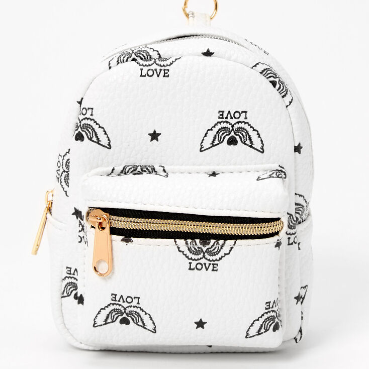 Winged Love Mini Backpack Keychain - White,