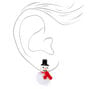 Silver Pom Snowman Clip On Stud Earrings - White,