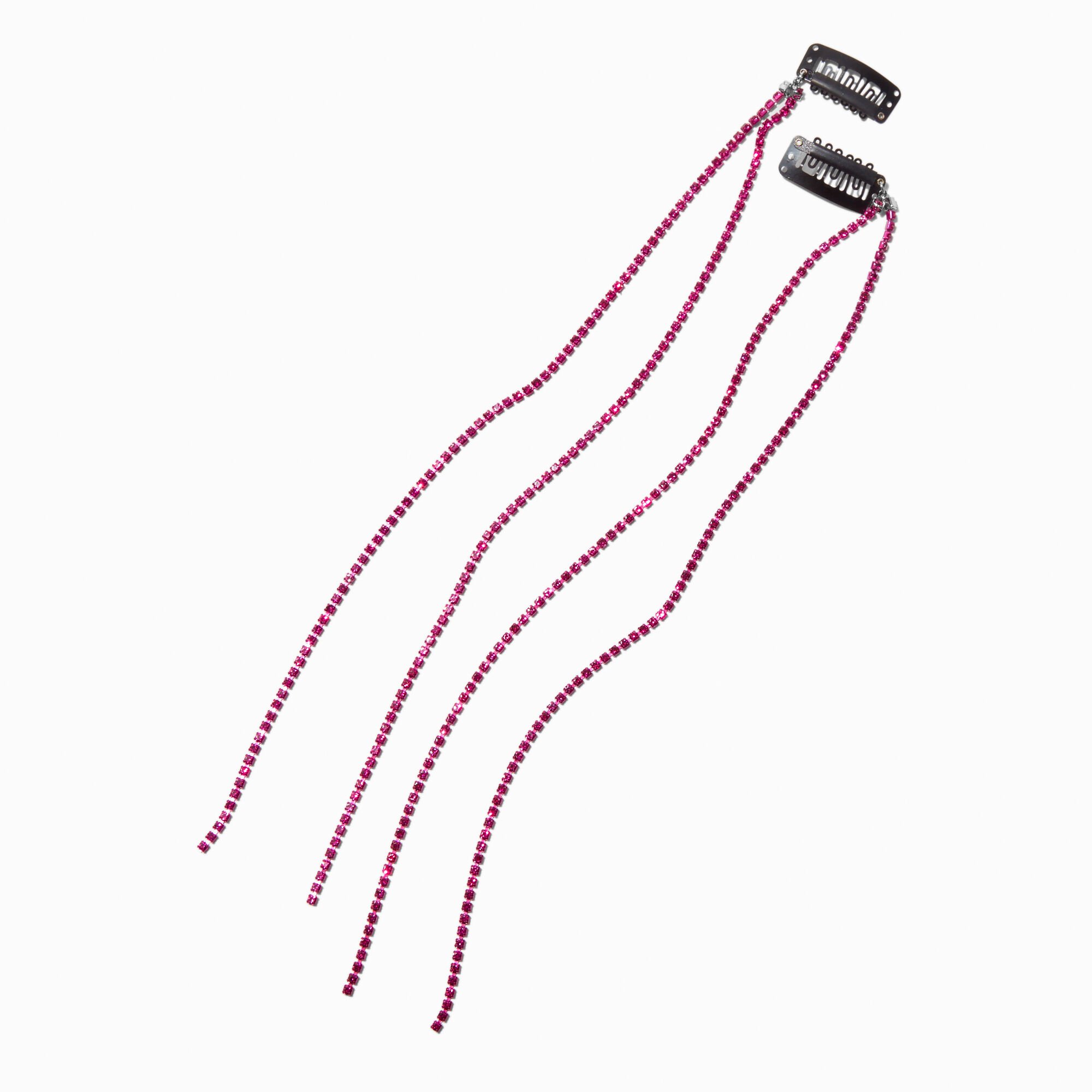 Pink Rhinestone Faux Hair Clip In Extensions - 2 Pack,