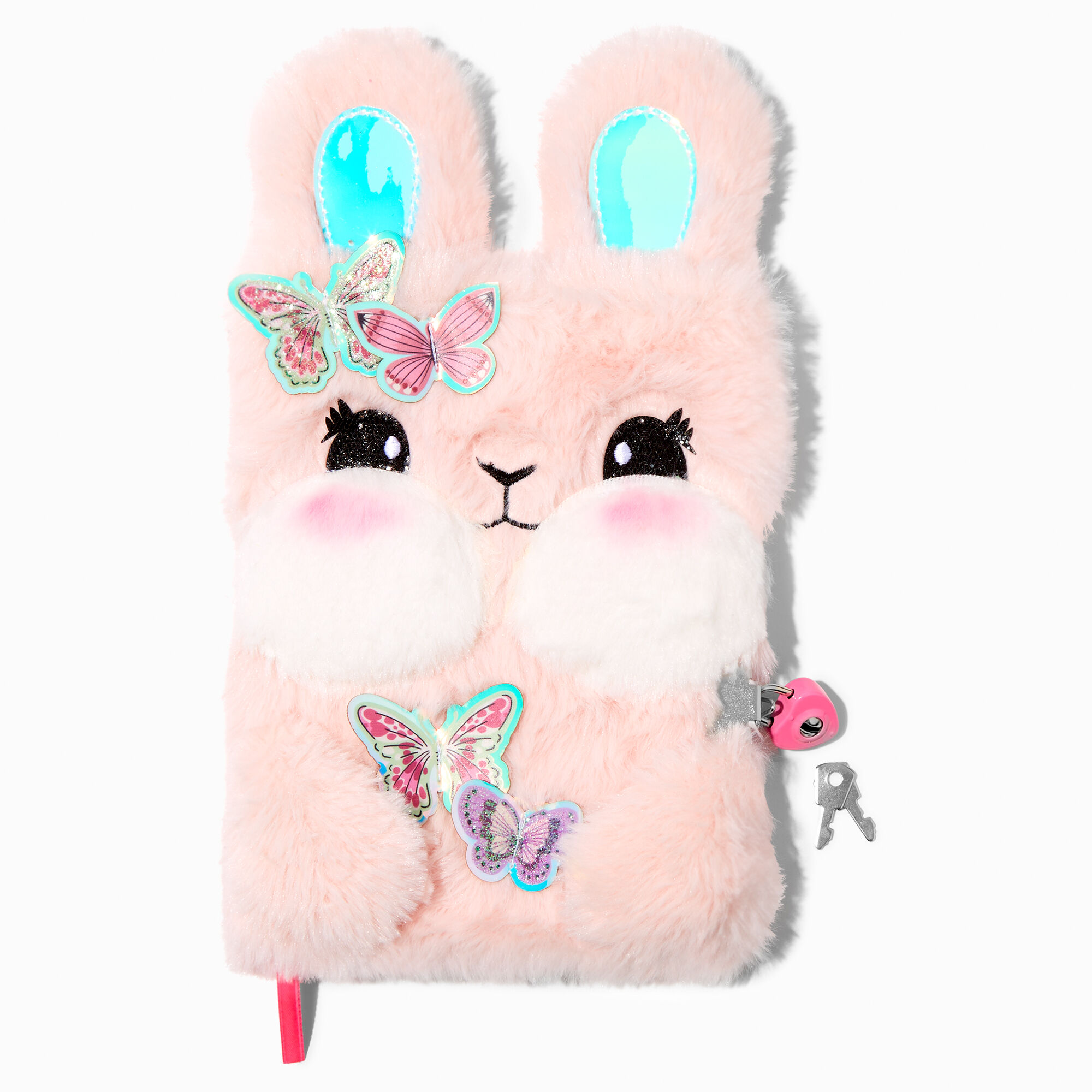 View Claires Butterfly Bunny Plush Lock Diary Pink information