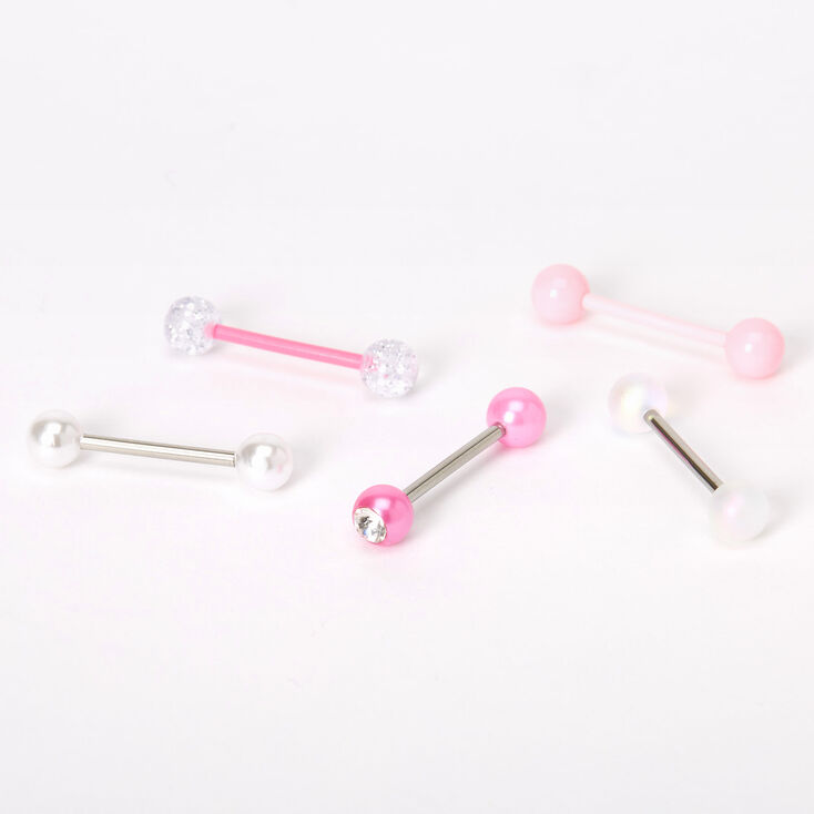 Pretty Pink 14G Barbell Tongue Rings - 5 Pack,