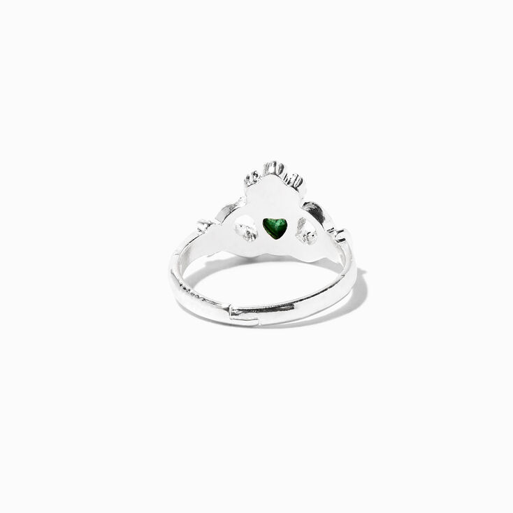 Silver Claddagh Birthstone Ring - August,
