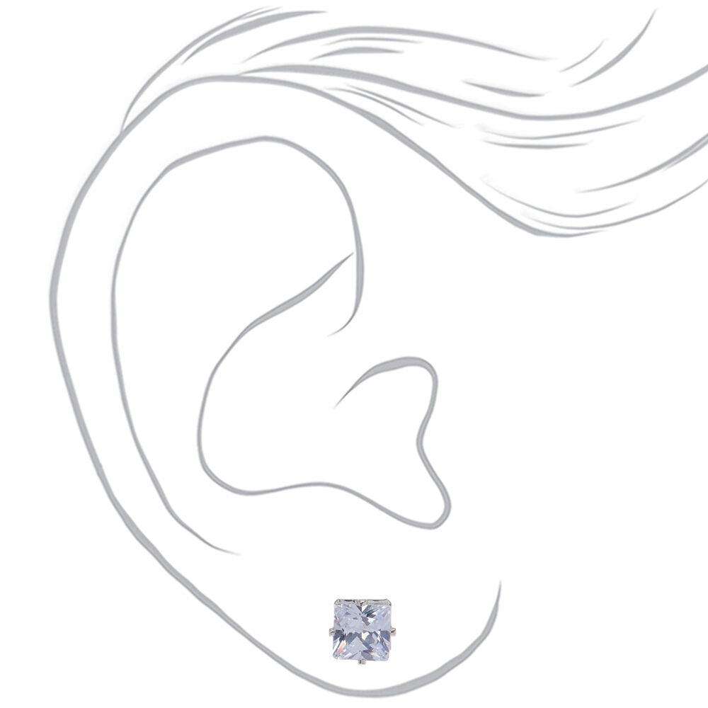 Silver-tone Cubic Zirconia 5mm, 6mm, & 7mm Square Stud Earrings - 3 Pack