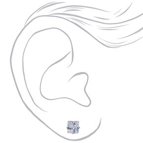 Silver-tone Cubic Zirconia 5mm, 6mm, &amp; 7mm Square Stud Earrings - 3 Pack ,