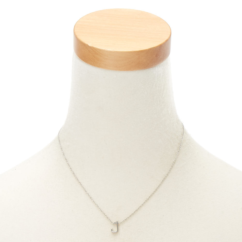 Silver Stone Initial Pendant Necklace - J,