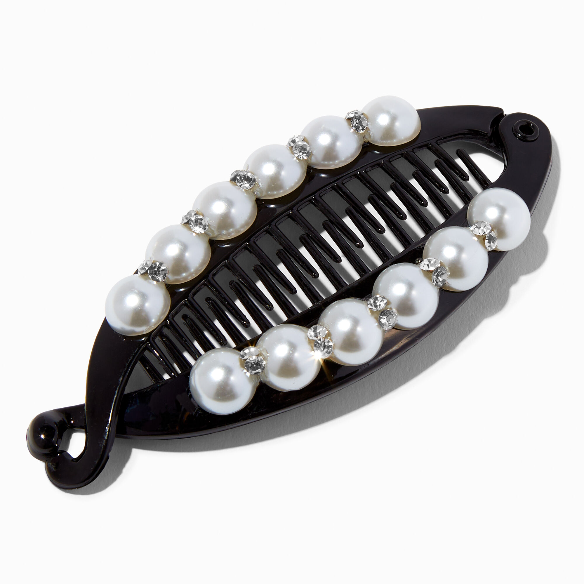 View Claires Pearl Oval Banana Hair Claw Black information