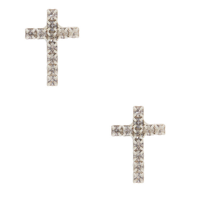 Claire's Clous d'oreille croix à strass couleur argenté