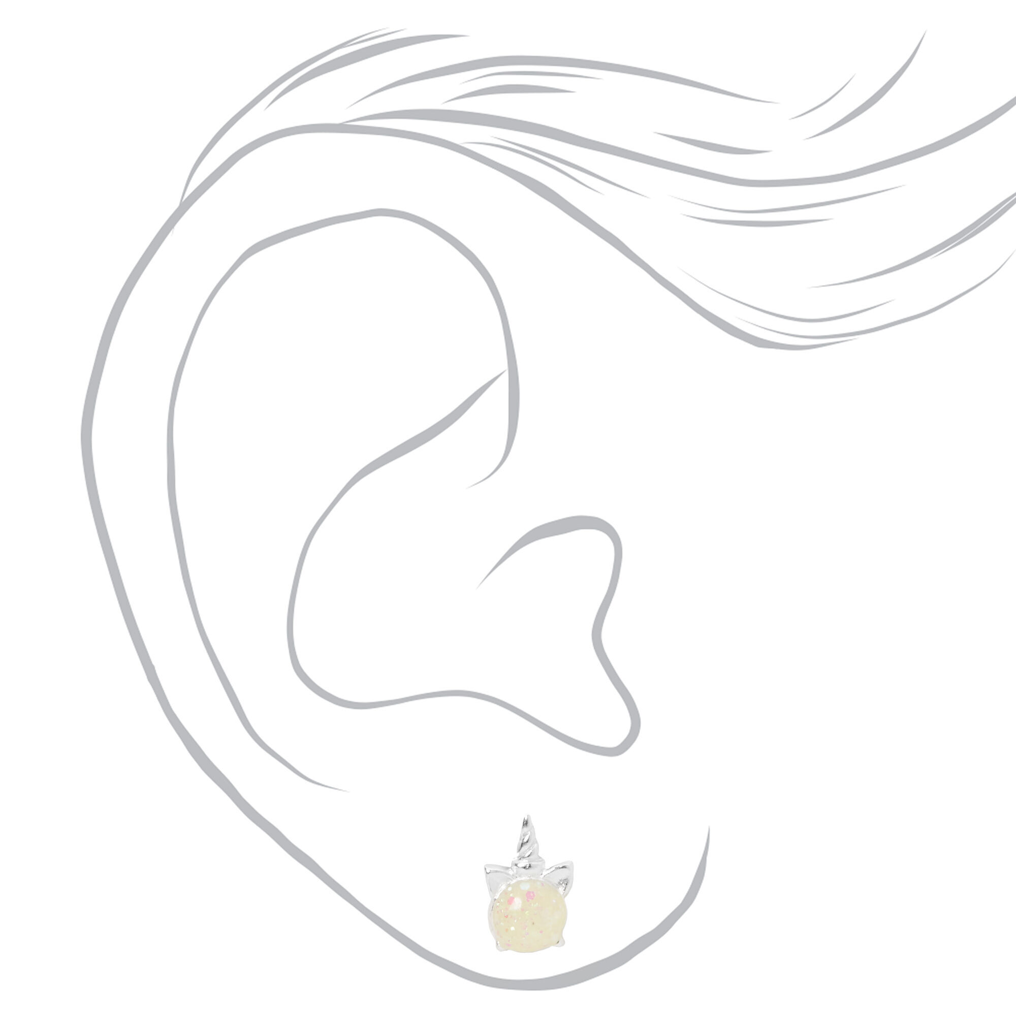 Sterling Silver Unicorn Head Stud Earrings,