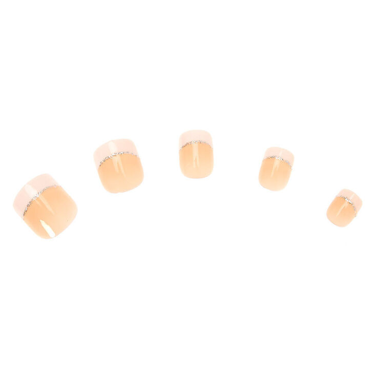 French Manicure with Glitter Accent Square Press On Faux Nail Set - 24 Pack,
