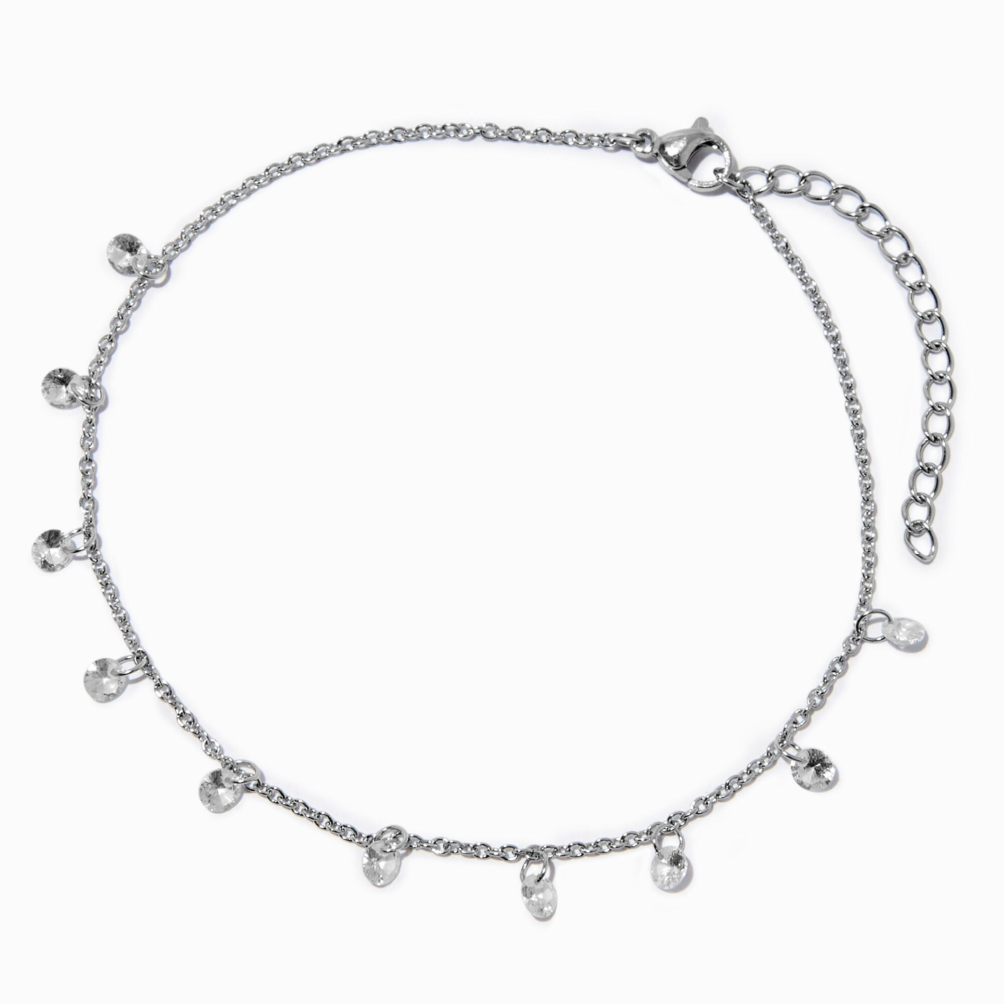 View Claires Tone Cubic Zirconia Confetti Chain Anklet Silver information