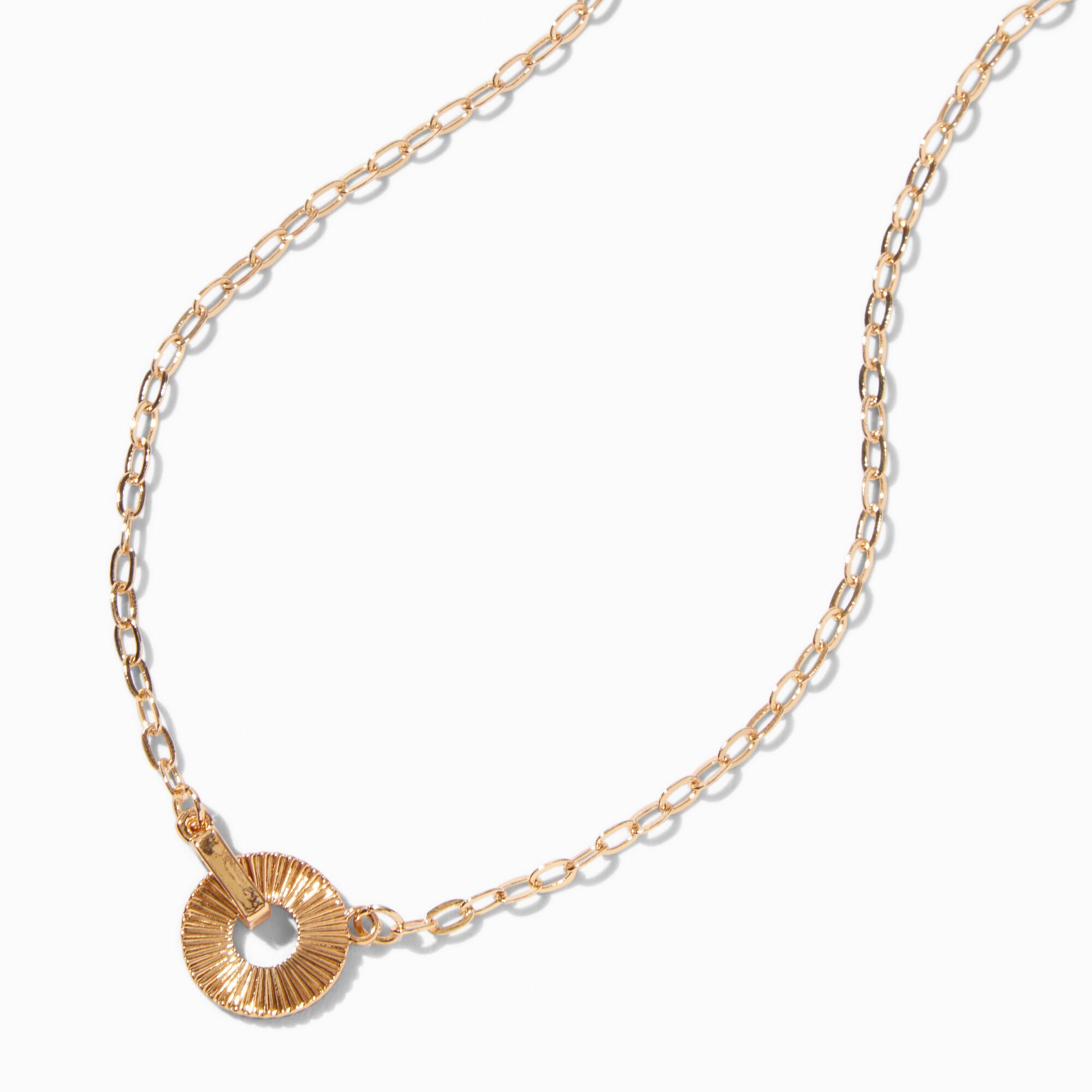 Gold-tone Textured Disc Pendant Necklace,