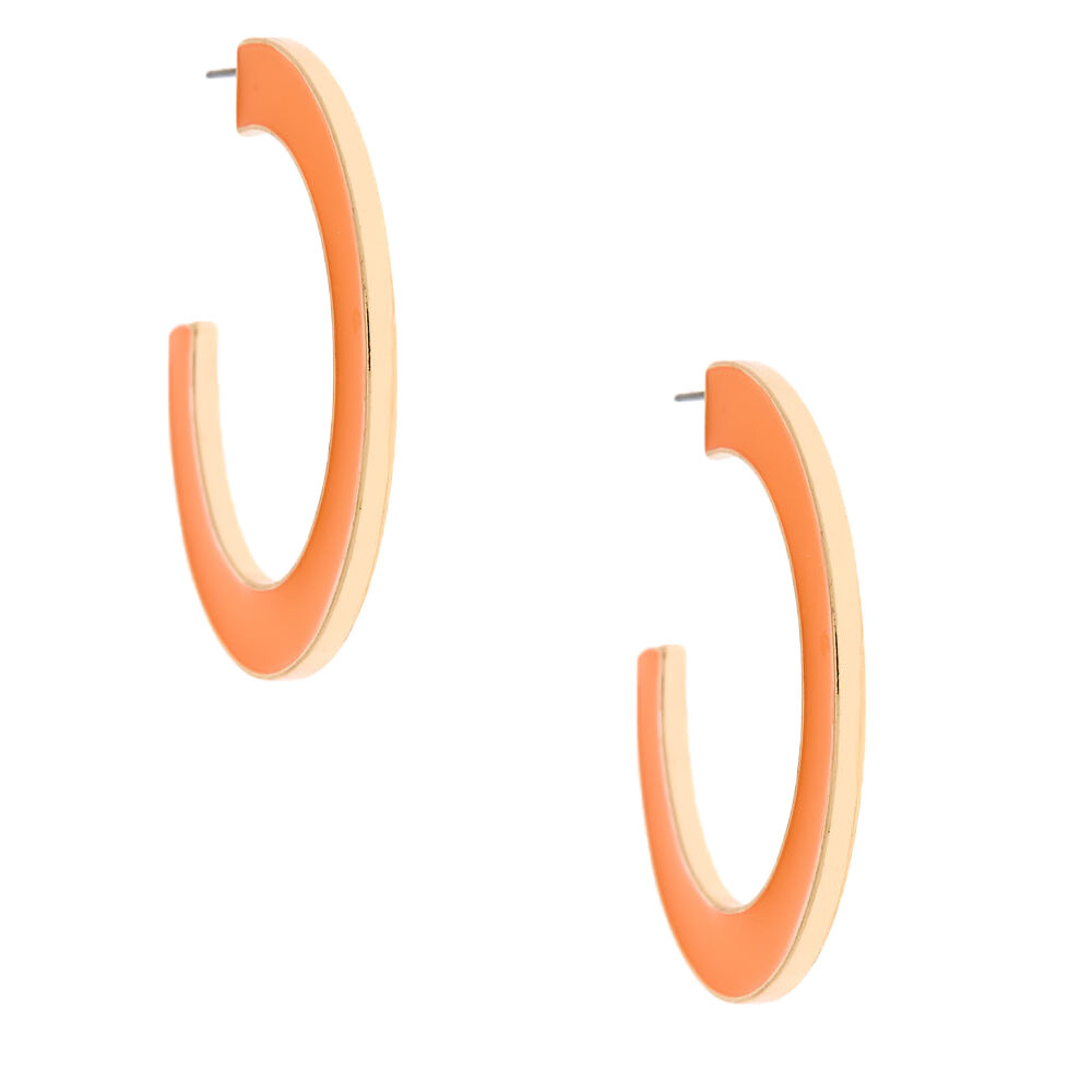 Gold 45MM Enamel Hoop Earrings - Orange,