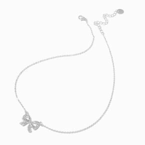 Silver-tone Crystal Bow Pendant Necklace ,