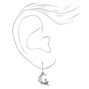 Silver .5&quot; Cat &amp; Crescent Moon Drop Earrings,