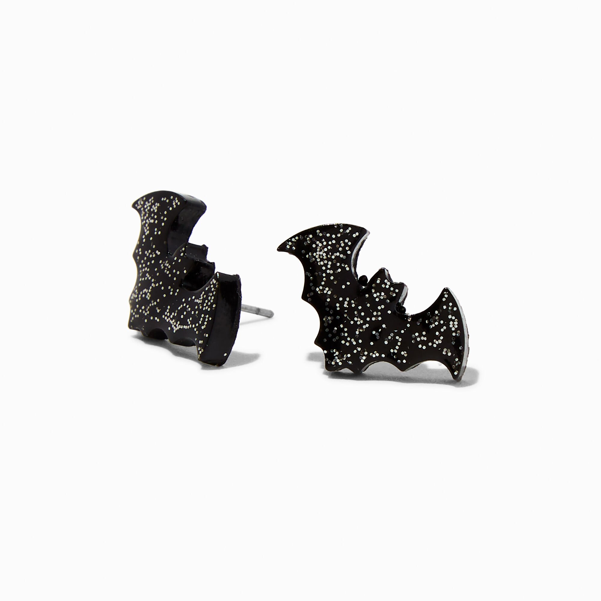 Black Glitter Bat Halloween Stud Earrings,
