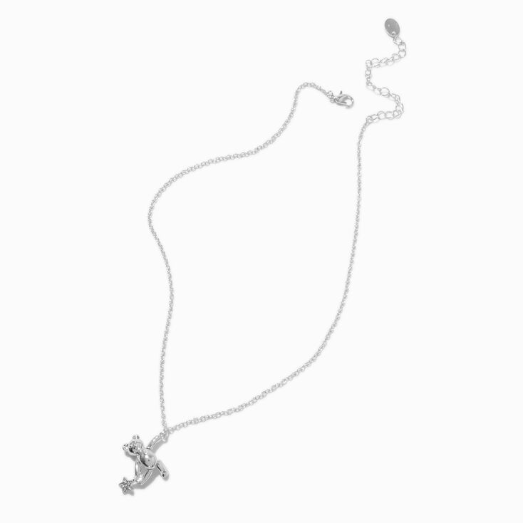 Silver-tone Dangling Bear Pendant Necklace,