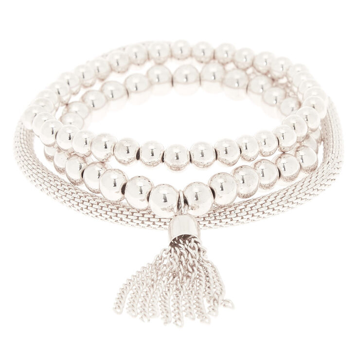 Silver Tassel Stretch Bracelets - 3 Pack,