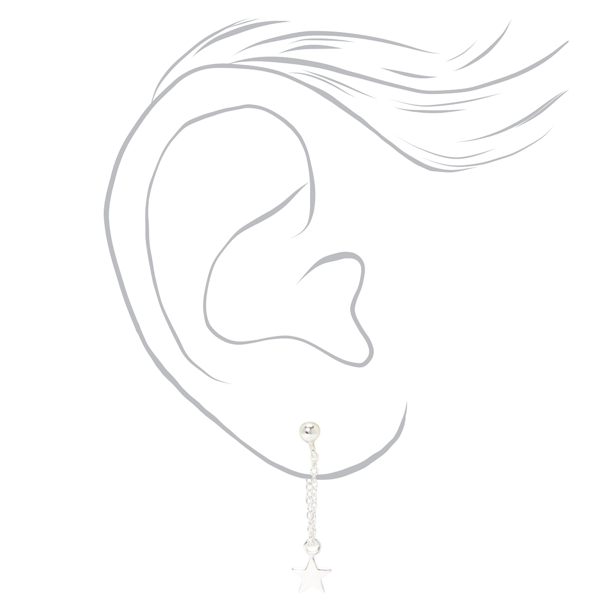 Sterling Silver 1" Star Front and Back Chain Drop Earrings,