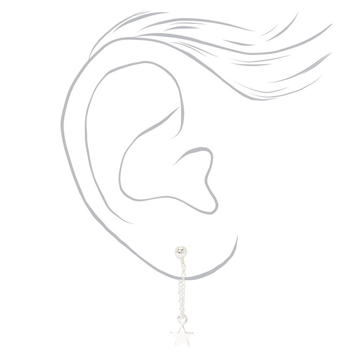 Sterling Silver 1&quot; Star Front and Back Chain Drop Earrings,