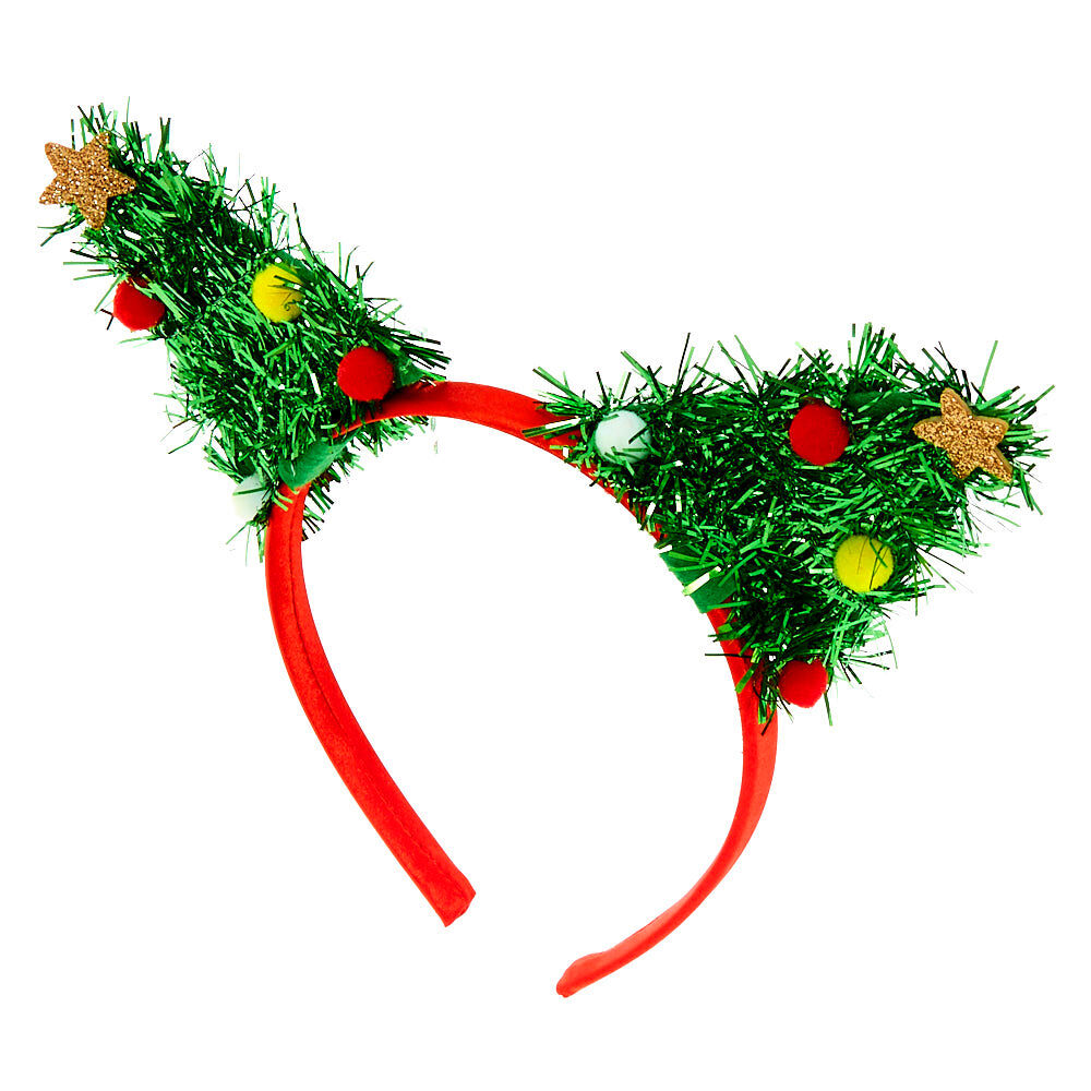 Serre-tête oreilles de chat sapin de Noël à guirlande,