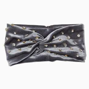 Silver Embellished Velvet Wide Twisted Headwrap,