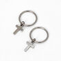 C LUXE by Claire&#39;s Silver-tone Titanium 10mm Mini Cross Hoop Earrings,