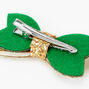 Glitzy St. Patrick&#39;s Day Hair Bow Clip - Green and Gold,