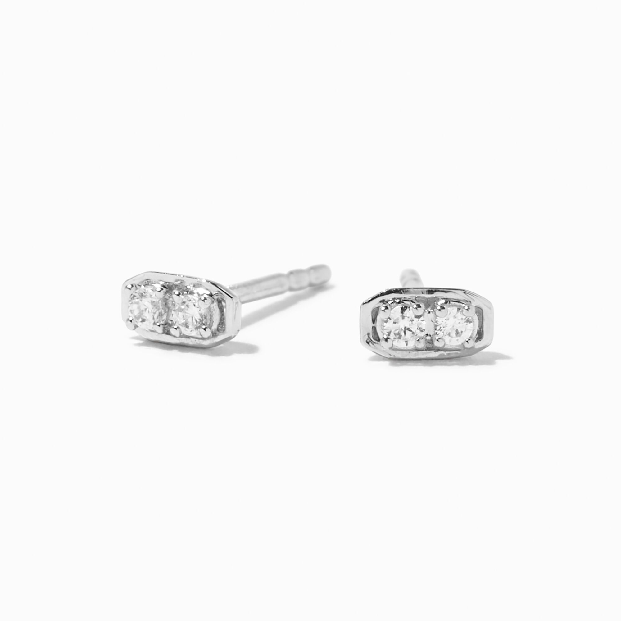 Women's Sterling Silver Stud Earrings Set Of 3 Post Round Cubic Zirconia  3pc - Silver/clear : Target