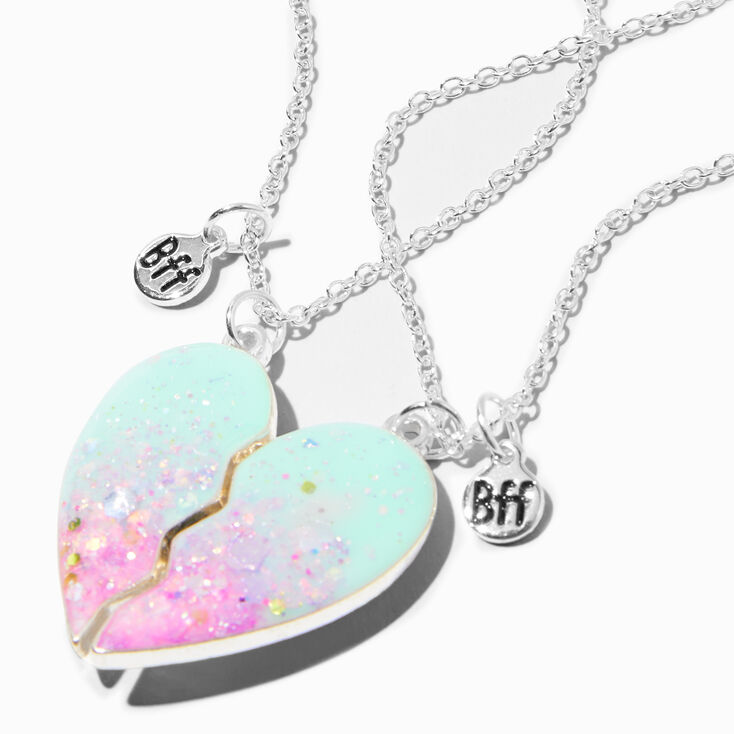 Best Friends Pink &amp; Mint Ombre Split Heart Pendant Necklaces - 2 Pack,