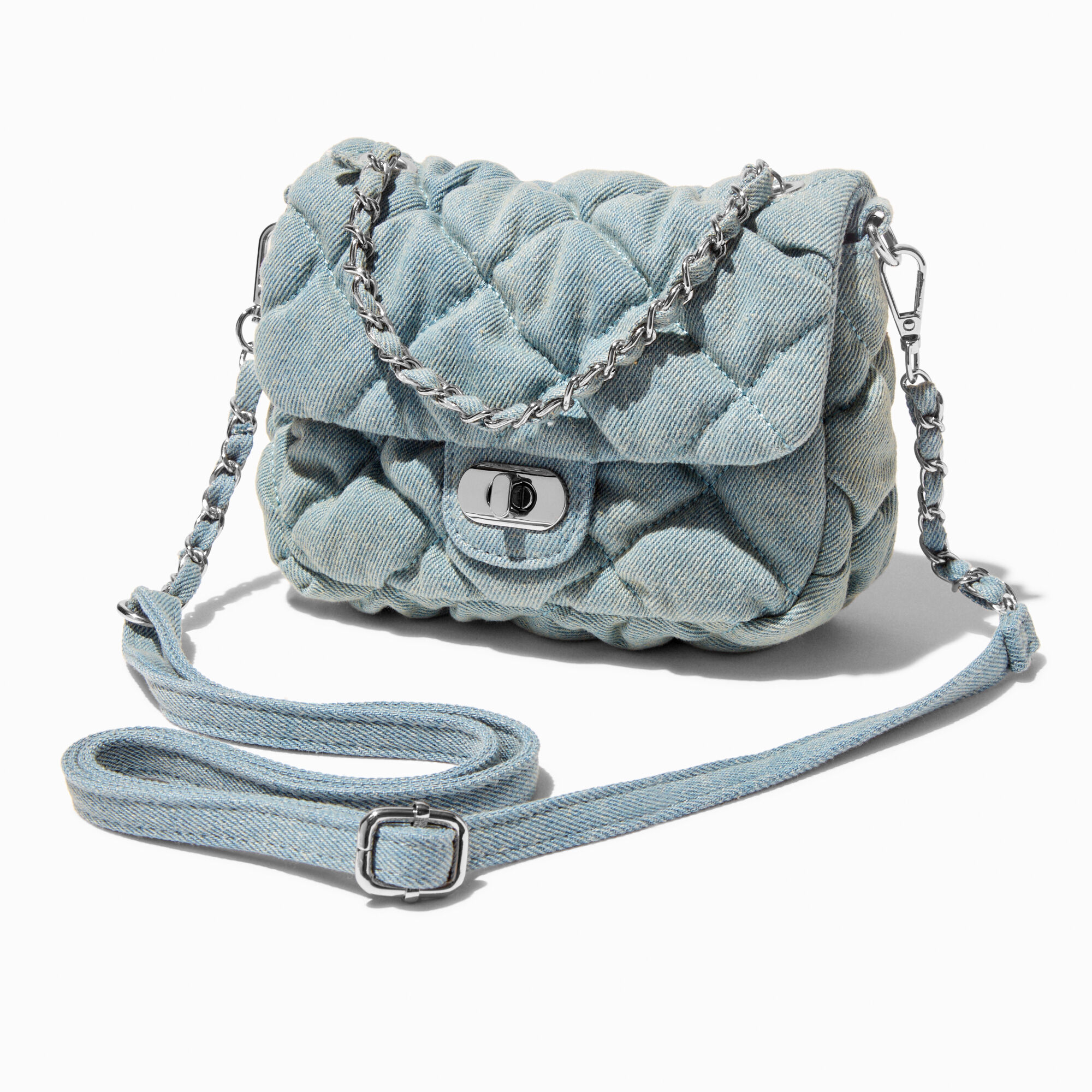 Denim Quilted Chain Crossbody Bag Claire s