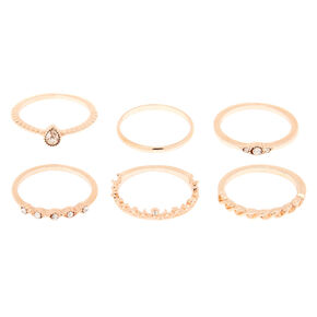 Rose Gold Royal Glam Rings - 6 Pack,
