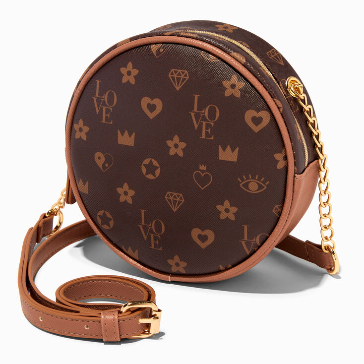 Brown Status Icons Round Crossbody Bag,