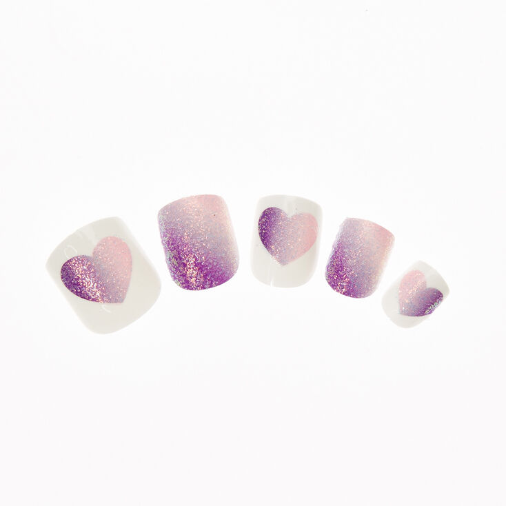 Lot de 24 faux ongles &agrave; paillettes rose et violet,
