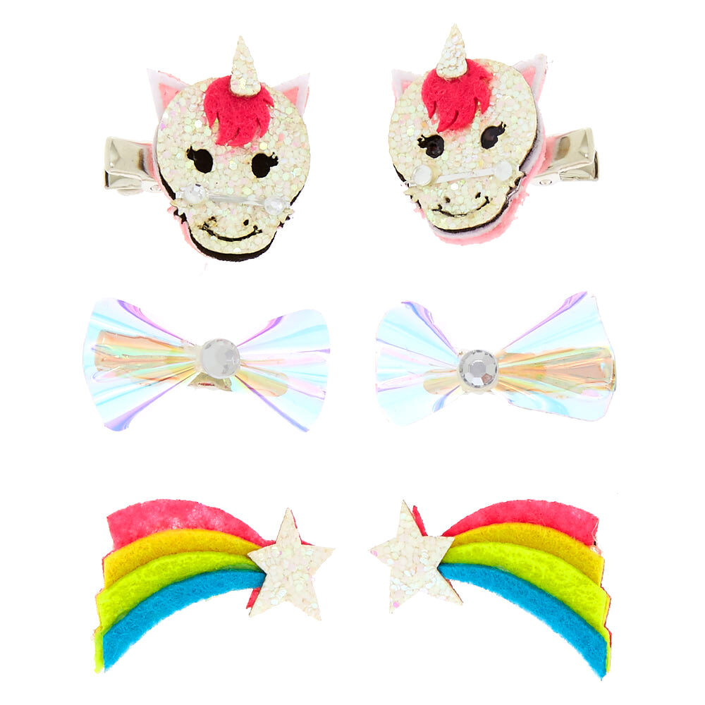 Claire's Club Unicorn Hair Clips - 6 Pack,