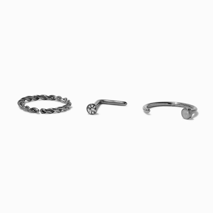 20G Silver-tone Titanium Nose Studs &amp; Twisted Hoop - 3 Pack,